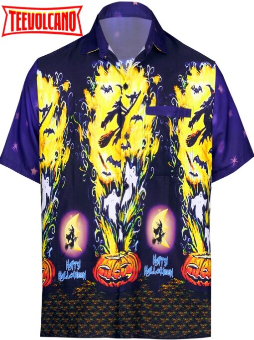 Hawaiian Scary Halloween Party Costume Pumpkin Witch Shirt Royal Navy