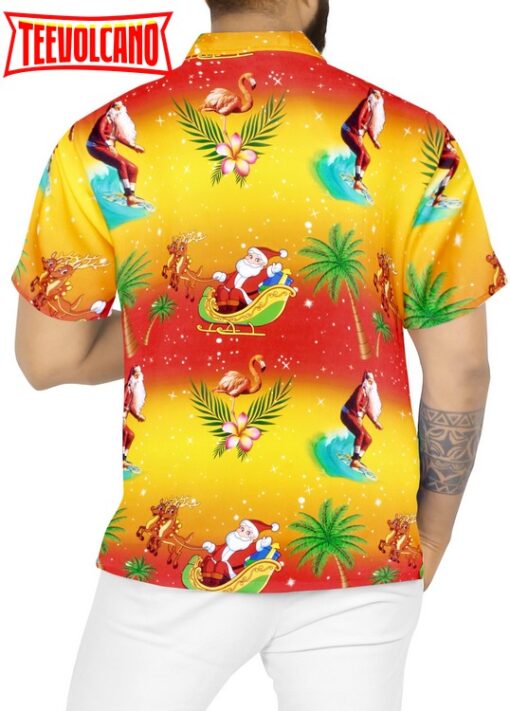 Hawaiian Shirt Aloha Christmas Santa front Pocket Short sleeve Orange