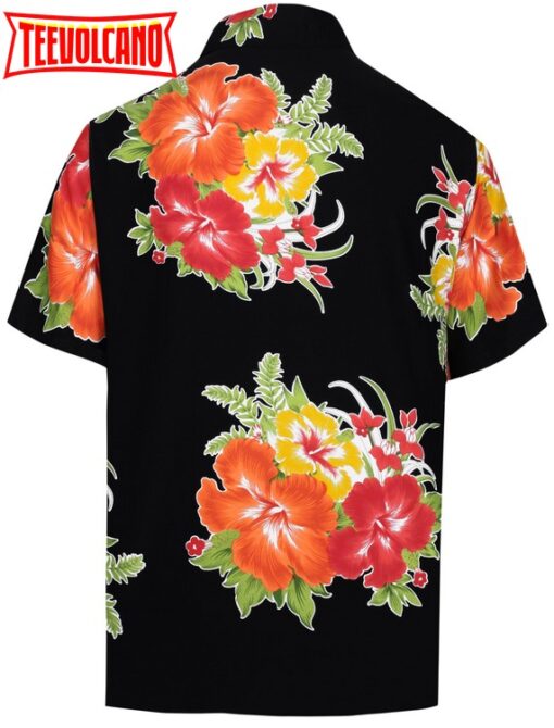 Hawaiian Shirt Aloha Tropical Beach front Pocket Short sleeve Black