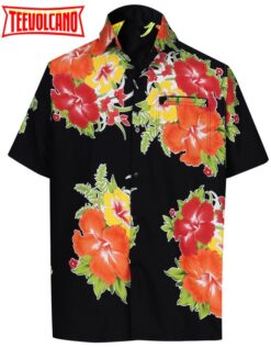 Hawaiian Shirt Aloha Tropical Beach front Pocket Short sleeve Black