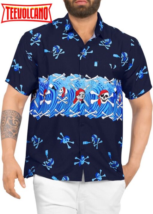 Hawaiian Shirt Aloha Tropical Beach front Pocket Short sleeve Blue