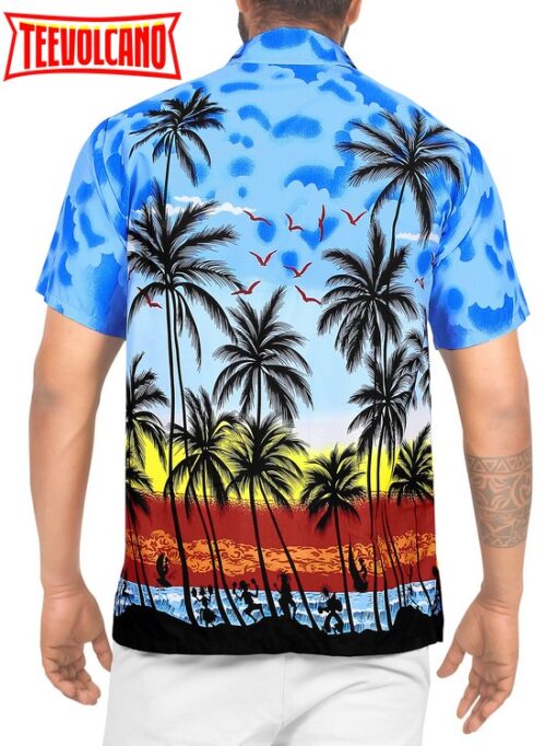 Hawaiian Shirt Aloha Tropical Beach front Pocket Short sleeve Blue