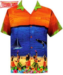 Hawaiian Shirt Aloha Tropical Beach front Pocket Short sleeve Orange