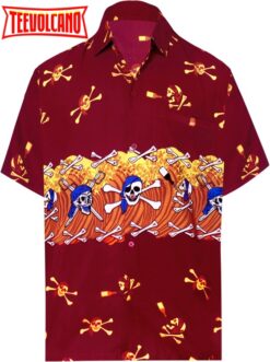 Hawaiian Shirt Aloha Tropical Beach front Pocket Short sleeve Red