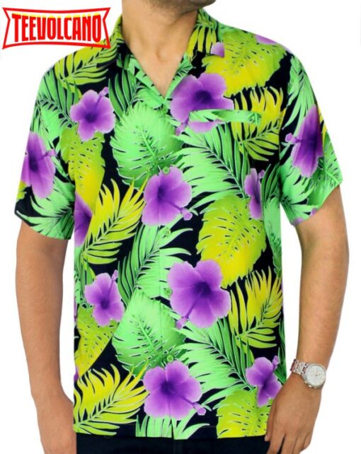 Hawaiian Shirt Aloha Tropical Beach front Pocket Short sleeve Violet