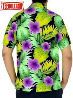 Hawaiian Shirt Aloha Tropical Beach front Pocket Short sleeve Violet