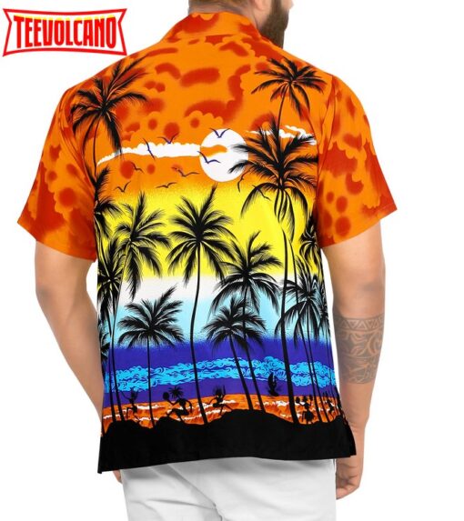 Hawaiian Shirt Aloha Tropical Beach front Pocket Short sleeves Orange