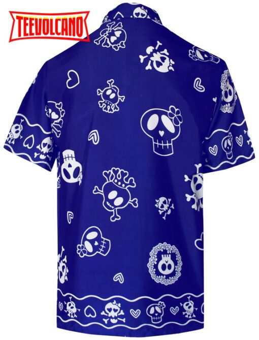 Hawaiian Shirt for Aloha Tropical Beach front Short Sleeve for Men Skull Printed Blue