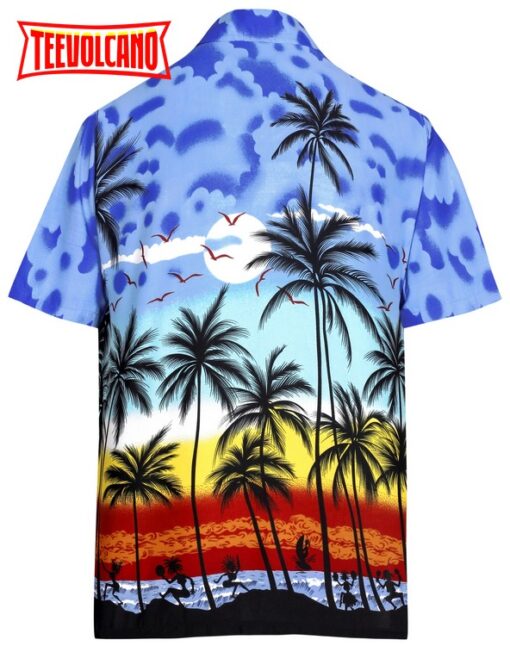 Hawaiian Shirt for Aloha Tropical Beach front Short Sleeve for Mens Blue