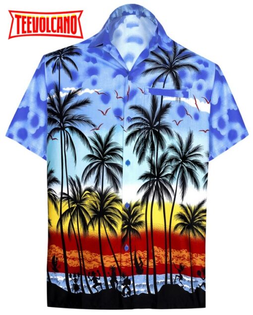 Hawaiian Shirt for Aloha Tropical Beach front Short Sleeve for Mens Blue