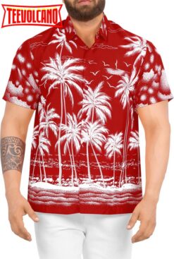 Hawaiian Shirt for Aloha Tropical Beach front Short sleeve Red