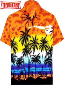 Hawaiian Shirt for Men Short Sleeve Front-Pocket Beach Palm Tree