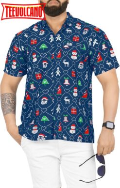 Hawaiian Shirt Mens Christmas Santa Claus Party Aloha Holiday Beach Xmas Blue