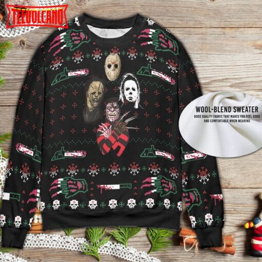 Horror Movie Characters Ugly Christmas Sweater, Horror Characters Halloween Sweater