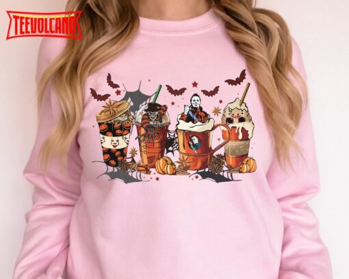 Horror Movie Coffee Latte Sweatshirt, Horror Characters Coffee Cup Sweatshirt,