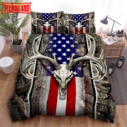 Hunting Deer American Flag Bed Sheets Duvet Cover Bedding Sets