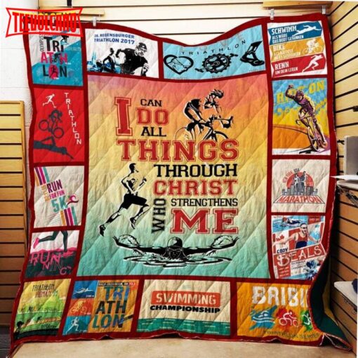 I Love Triathlon Customize 3D Customized Quilt Blanket