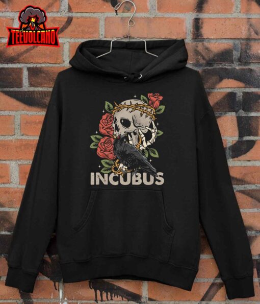 Incubus-Crow Left Skull Morning And Flower Halloween Graphic T-Shirt