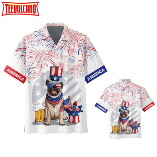 Independence’s Day Shirt, Pug And Beer Hawaii Summer Beach Shirt, 4Th Of Jul Hawaii Dog Shirt