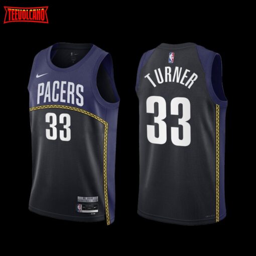 Indiana Pacers Myles Turner 2022-23 City Edition Jersey Black Navy