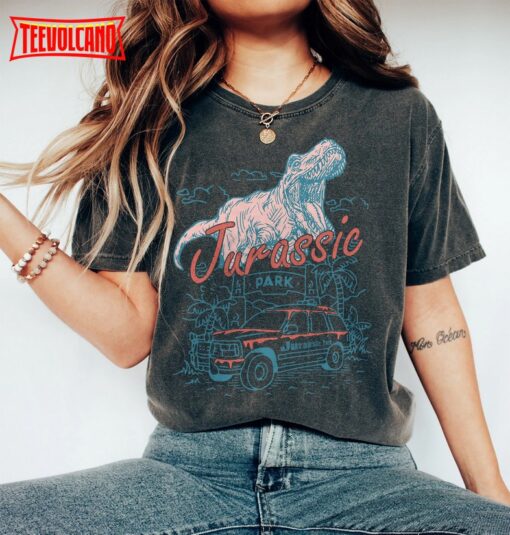 Jurassic Park Shirt, Retro Jurassic Park Entrance with Tour Jeep T-rex Shirt