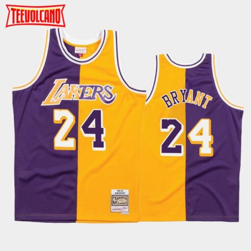 Los Angeles Lakers 24 Kobe Bryant Split Purple Gold Throwback Jersey