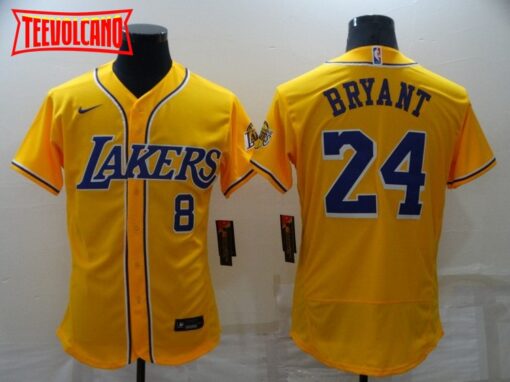 Los Angeles Lakers X Dodgers 8 24 Kobe Bryant Gold Authentic Baseball Jersey