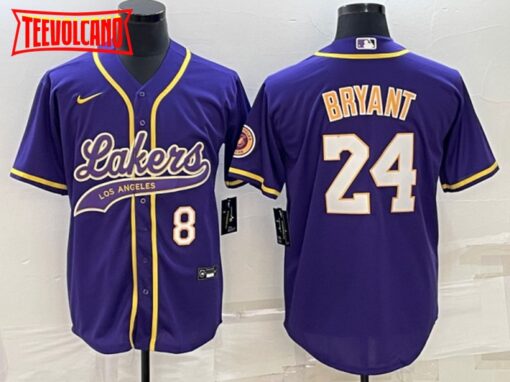 Los Angeles Lakers X Dodgers 8 24 Kobe Bryant Purple Baseball Jersey