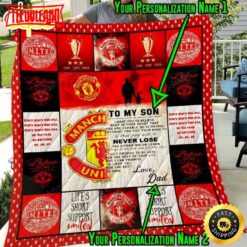 Manchester United F.c To My Son Personalized Name Football Christmas Blanket