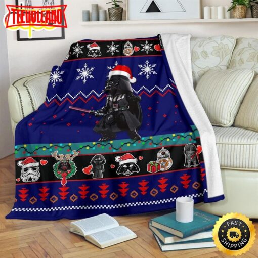 Marvel Star Wars Darth Vader With Christmas Hat Blue Blanket Christmas Maverl