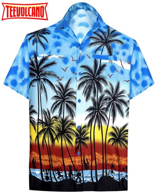 Men’s Regular Fit Camp Palm tree Short Sleeves Button Down Hawaiian Shirts aloha Shirt