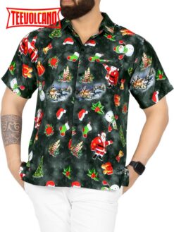 Men’s Santa Claus Party Hawaiian Christmas Day 3D Shirts Black