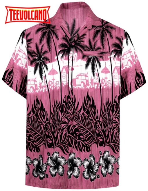 Men’s Support Pink Breast Cancer Shirt Hawaiian Short Sleeve Tropical Aloha Patio Shirt Pink