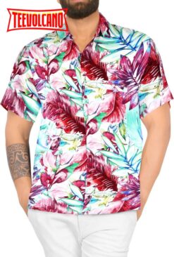 Men’s Tropical Leaves Printed Casual Beach Button up Hawaiian Shirt