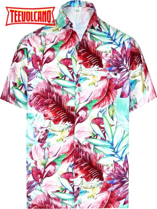 Men’s Tropical Leaves Printed Casual Beach Button up Hawaiian Shirt