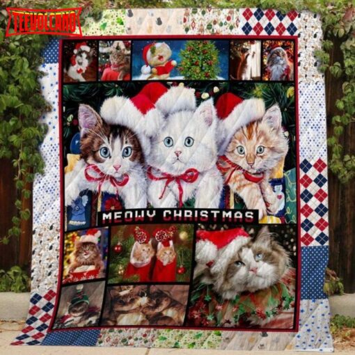 Meowy Christmas 3D Customized Quilt Blanket