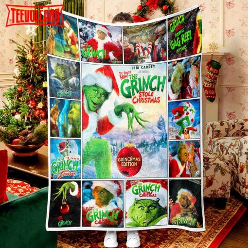 Movie Grinch Portrait Fleece Sherpa Blanket Grinch That Stole Christmas