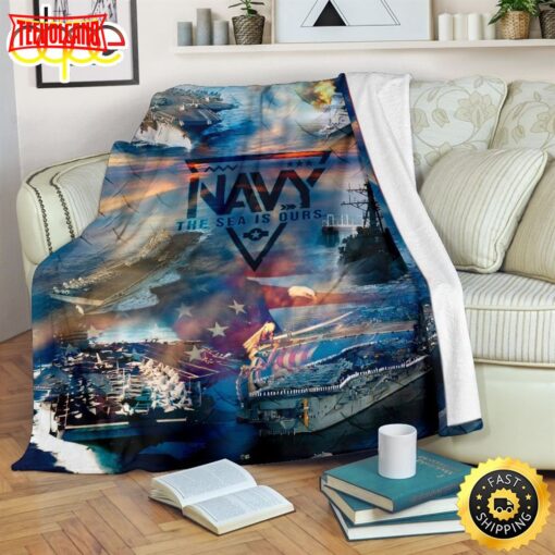 Navy The Sea Is Ours Fleece Throw Blanket