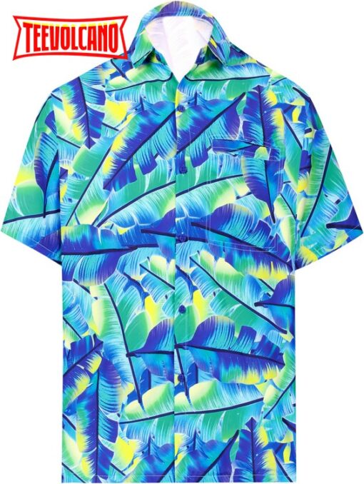 Ocean’s Delight Men’s Hawaiian Printed Shirt Beach Aloha Party Casual Vacation Blue