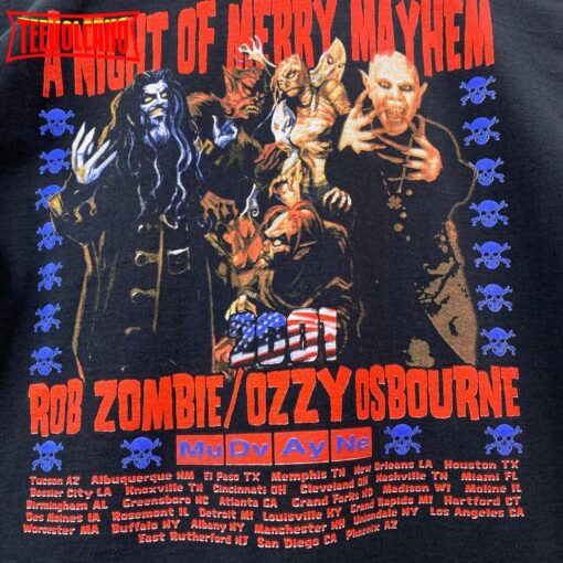 Ozzy Osbourne Rob Zombie Merry Mayhem 2001 Double Side Tour Shirt