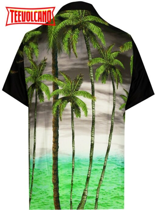 Palm Tree Shirt Casual Button Down Short Sleeve Beach Shirt Men Aloha Pocket shirt Halloween Black