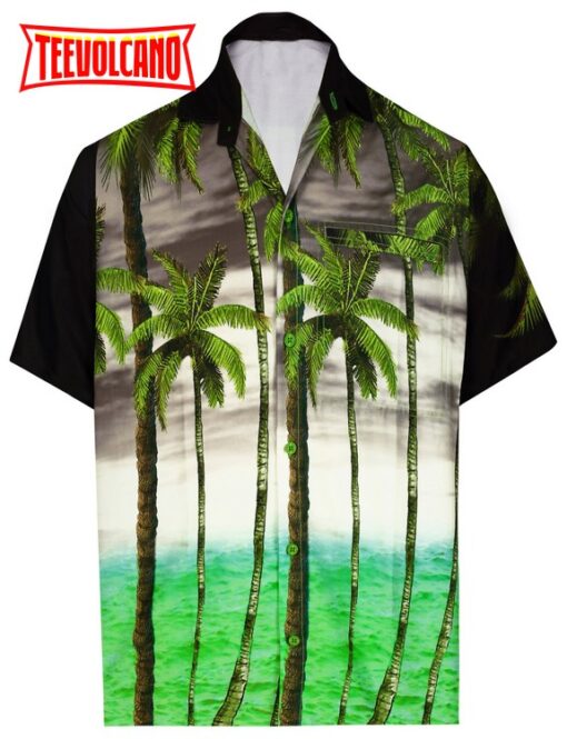 Palm Tree Shirt Casual Button Down Short Sleeve Beach Shirt Men Aloha Pocket shirt Halloween Black