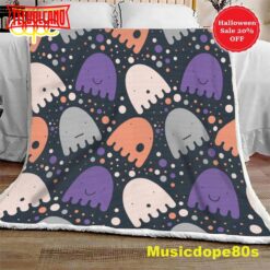 Pattern of Colorful Ghost Halloween Sofa Fleece Throw Blanket  Halloween Gifts