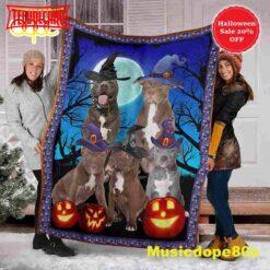 Pitbull And Pumpkin Halloween Sofa Fleece Throw Blanket  Halloween Gifts