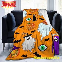 Pumpkin Ghost Black Cat Death Halloween Blanket