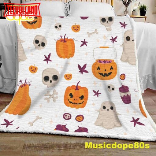 Pumpkin Ghost Skull Halloween Sofa Fleece Throw Blanket