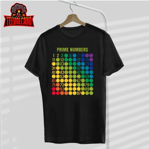 Rainbow Grid Of Prime Numbers School Teacher T-Shirt