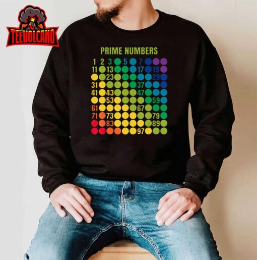 Rainbow Grid Of Prime Numbers School Teacher T-Shirt