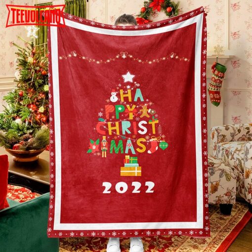 Red Christmas Tree Letters Celebration Blanket