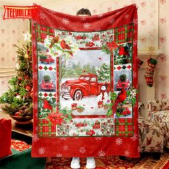 Red Truck Cardinal Christmas Tree Christmas Blanket